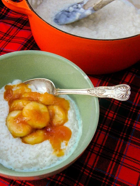 Creamy Rice Pudding with Toffee Bananas.