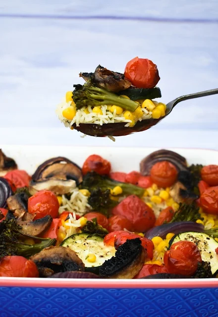 Roasted Vegetable Rice Bake.