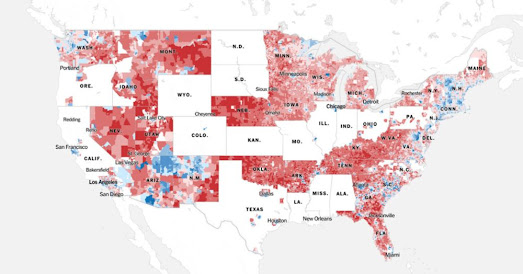 US map with states colored to show the winning candidate in the 2024 US election