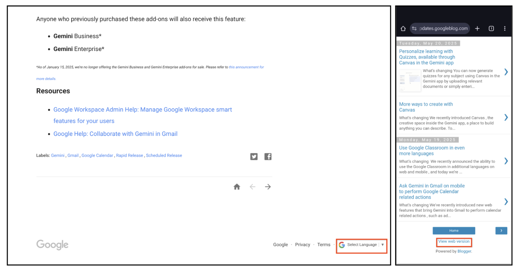 Translate the Workspace Updates blog in over 100 languages